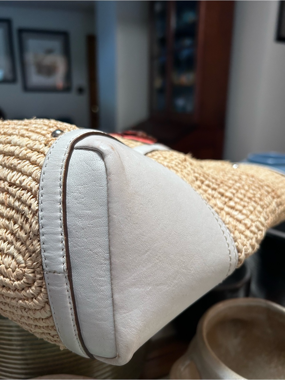 Coach Straw Tote Bag in Natural/White Leather and Flower Appliqué 19347 Hamptons - Picture 6 of 14